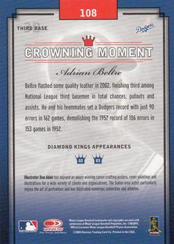 2003 Donruss Diamond Kings #108 Adrian Beltre Back