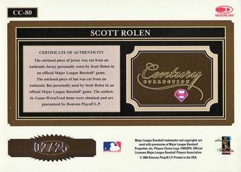 2004 Donruss Throwback Threads - Century Collection Material Combo Prime #CC-80 Scott Rolen Back