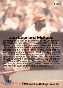 1993 Front Row Premium All-Time Greats Joe Morgan #1 Joe Morgan Back