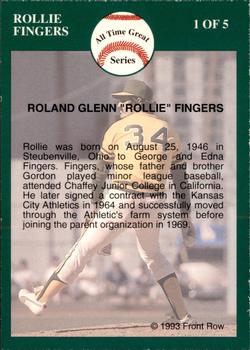 1993 Front Row Premium All-Time Greats Rollie Fingers (The Gold Collection) #1 Rollie Fingers Back