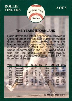 1993 Front Row Premium All-Time Greats Rollie Fingers (The Gold Collection) #2 Rollie Fingers Back
