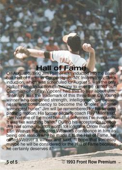 1993 Front Row Premium All-Time Greats Jim Palmer #5 Jim Palmer Back