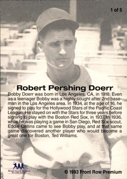 1993 Front Row Premium All-Time Greats Bobby Doerr #1 Bobby Doerr Back