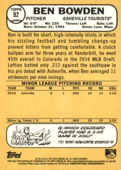 2017 Topps Heritage Minor League - First Name Omission #92 Ben Bowden Back