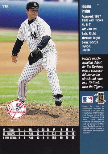 1998 Upper Deck New York Yankees #176 Hideki Irabu Back