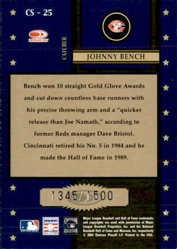 2004 Donruss Throwback Threads - Century Stars #CS-25 Johnny Bench Back