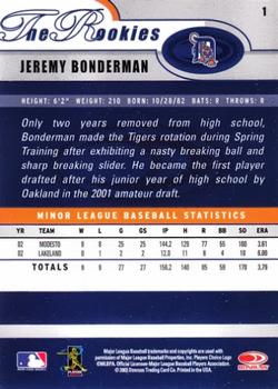 2003 Donruss/Leaf/Playoff (DLP) Rookies & Traded - 2003 Donruss Rookies & Traded #1 Jeremy Bonderman Back