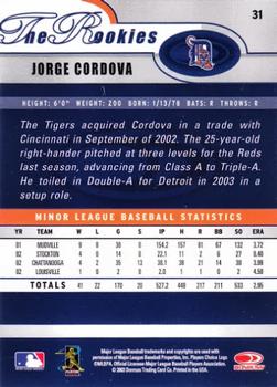 2003 Donruss/Leaf/Playoff (DLP) Rookies & Traded - 2003 Donruss Rookies & Traded #31 Jorge Cordova Back