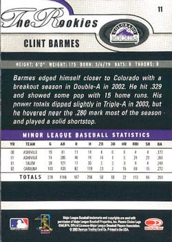 2003 Donruss/Leaf/Playoff (DLP) Rookies & Traded - 2003 Donruss Rookies & Traded #11 Clint Barmes Back