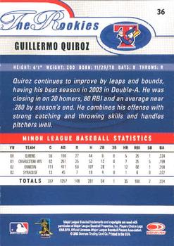 2003 Donruss/Leaf/Playoff (DLP) Rookies & Traded - 2003 Donruss Rookies & Traded #36 Guillermo Quiroz Back