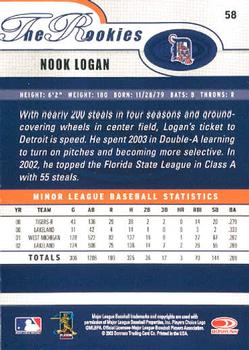 2003 Donruss/Leaf/Playoff (DLP) Rookies & Traded - 2003 Donruss Rookies & Traded #58 Nook Logan Back