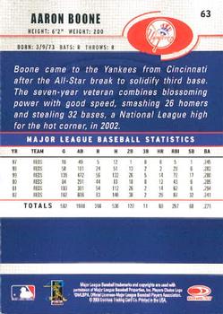 2003 Donruss/Leaf/Playoff (DLP) Rookies & Traded - 2003 Donruss Rookies & Traded #63 Aaron Boone Back