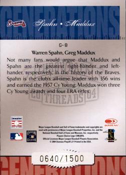 2004 Donruss Throwback Threads - Generations #G-8 Warren Spahn / Greg Maddux Back