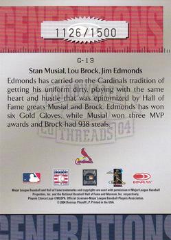 2004 Donruss Throwback Threads - Generations #G-13 Stan Musial / Lou Brock / Jim Edmonds Back
