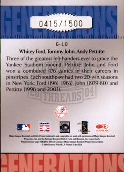 2004 Donruss Throwback Threads - Generations #G-18 Whitey Ford / Tommy John / Andy Pettitte Back