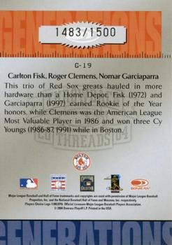 2004 Donruss Throwback Threads - Generations #G-19 Carlton Fisk / Roger Clemens / Nomar Garciaparra Back
