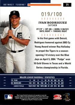 2004 Donruss Throwback Threads - Gold Proof #71 Ivan Rodriguez Back