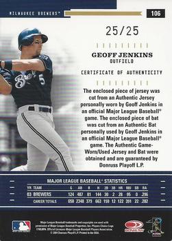 2004 Donruss Throwback Threads - Material Combo Prime #106 Geoff Jenkins Back