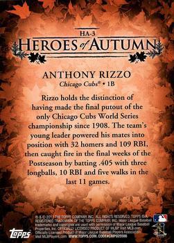 2017 Topps Update - Heroes of Autumn Blue #HA-3 Anthony Rizzo Back