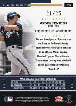 2004 Donruss Throwback Threads - Material Prime #106 Geoff Jenkins Back