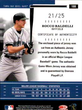 2004 Donruss Throwback Threads - Material Prime #188 Rocco Baldelli Back