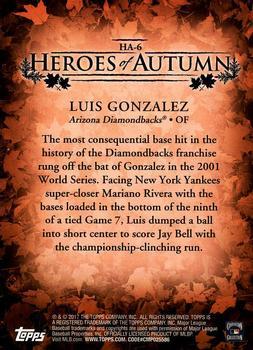 2017 Topps Update - Heroes of Autumn Gold #HA-6 Luis Gonzalez Back