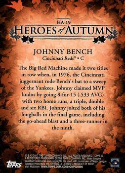2017 Topps Update - Heroes of Autumn Gold #HA-19 Johnny Bench Back
