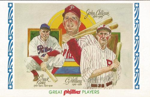 1983 Philadelphia Phillies Great Players and Managers Postcards #1 Chuck Klein / Johnny Callison / Cy Williams Front