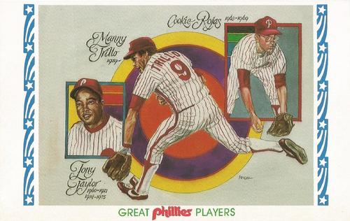 1983 Philadelphia Phillies Great Players and Managers Postcards #8 Tony Taylor / Manny Trillo / Cookie Rojas Front