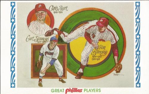 1983 Philadelphia Phillies Great Players and Managers Postcards #9 Chris Short / Curt Simmons / Jim Bunning Front