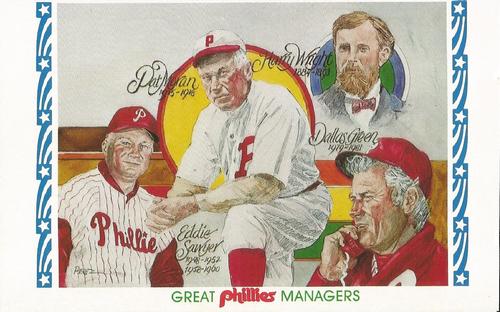 1983 Philadelphia Phillies Great Players and Managers Postcards #11 Eddie Sawyer / Pat Moran / Harry Wright / Dallas Green Front