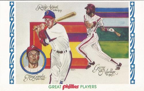 1983 Philadelphia Phillies Great Players and Managers Postcards #12 Tony Gonzalez / Richie Ashburn / Garry Maddox Front