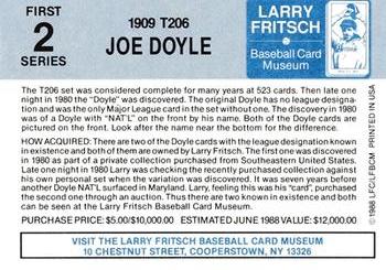 1988 Fritsch Baseball Card Museum #2 Joe Doyle Back