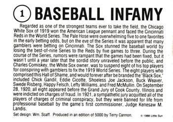 1988 Little Sun Black Sox Scandal #1 The Black Sox Scandal Back