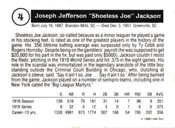 1988 Little Sun Black Sox Scandal #4 Shoeless Joe Jackson Back