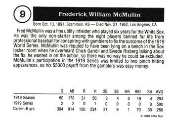 1988 Little Sun Black Sox Scandal #9 Fred McMullin Back