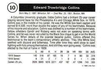 1988 Little Sun Black Sox Scandal #10 Eddie Collins Back