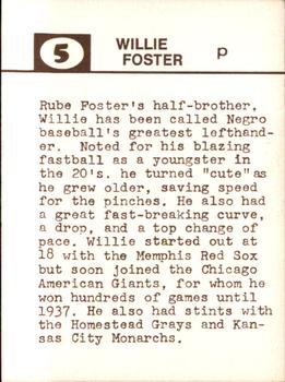 1974 Laughlin Old-Time Black Stars #5 Willie Foster Back
