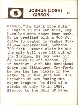 1974 Laughlin Old-Time Black Stars #8 Josh Gibson Back