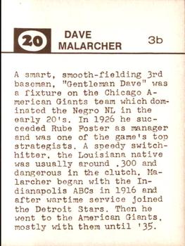 1974 Laughlin Old-Time Black Stars #20 Dave Malarcher Back