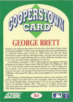 1991 Score - Cooperstown #B5 George Brett Back