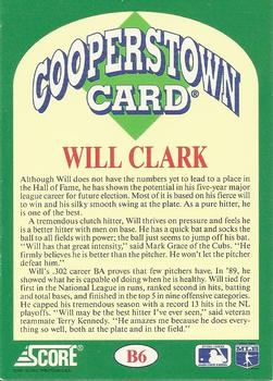 1991 Score - Cooperstown #B6 Will Clark Back