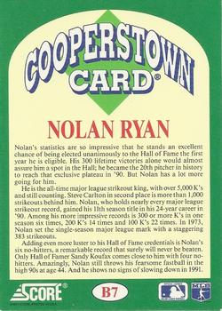 1991 Score - Cooperstown #B7 Nolan Ryan Back