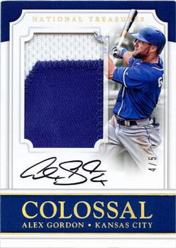 2017 Panini National Treasures - Colossal Material Jersey Number Signatures Holo Gold #CMS-AX Alex Gordon Front
