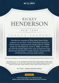 2017 Panini National Treasures - League Leaders #LL-RH1 Rickey Henderson Back