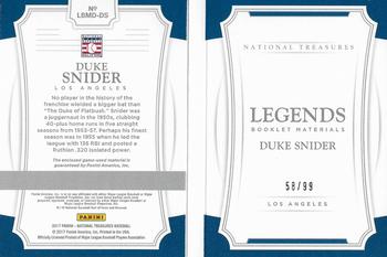 2017 Panini National Treasures - Legends Booklet Materials Duals #LBMD-DS Duke Snider Back