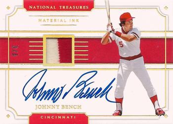 2017 Panini National Treasures - Material Ink Holo Gold #MI-JB Johnny Bench Front
