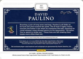 2017 Panini National Treasures - Rookie Materials Signatures Printing Plate Black #163 David Paulino Back