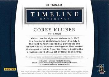 2017 Panini National Treasures - Timeline Materials Nicknames #TMN-CK Corey Kluber Back