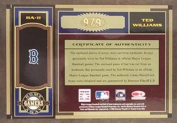 2004 Donruss Timeless Treasures - Home Away Gamers Combos Prime #HA-11 Ted Williams Back